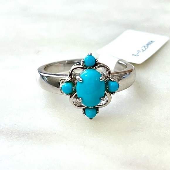 JTV Jewelry - Blue Sleeping Beauty Turquoise Cabochon Rhodium over Sterling Silver Ring